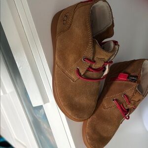 UGG Brown and Red Suede Boots with Striking Red Laces Daine Toddler Size 10